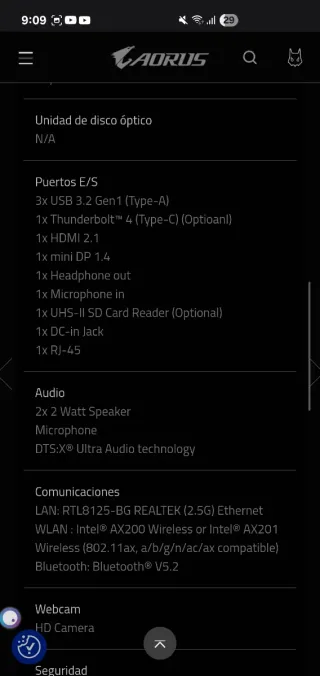 Portátil Gaming Aorus 17.3 300Hz