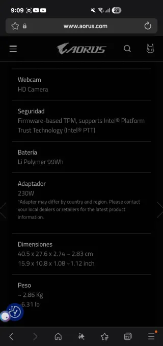 Portátil Gaming Aorus 17.3 300Hz