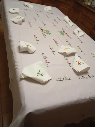 Mantelería Algodón Bordada Mano Multicolor