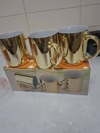 Set 3 Tazze Mug Metalliche Dorate