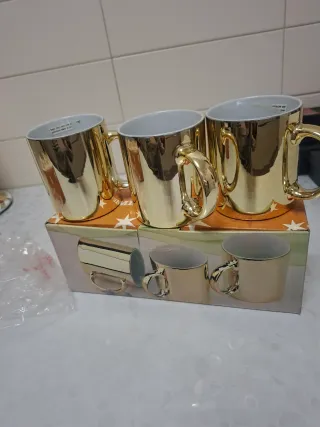 Set 3 Tazze Mug Metalliche Dorate