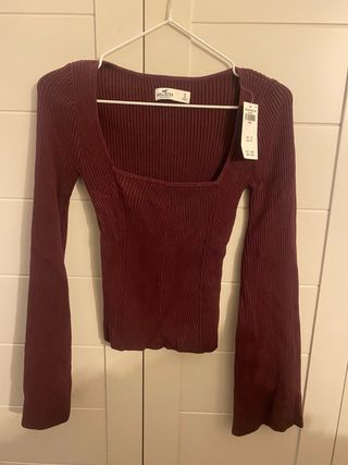 Jersey Hollister manga larga escote cuadrado