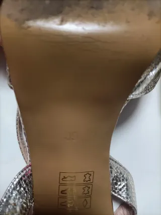 Sandalias fiesta plateadas tacón, talla 39