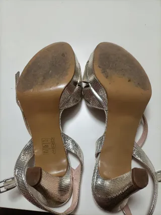 Sandalias fiesta plateadas tacón, talla 39