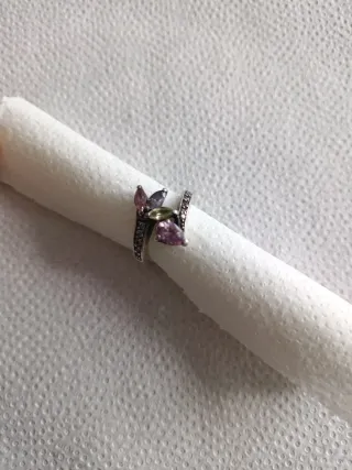 Anillo Plata con Piedras Rosas y Verdes