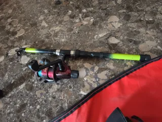 Caja de pesca con accesorios y 2 cañas