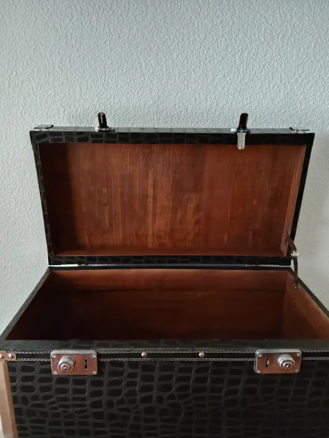 Baúl negro con detalles plateados