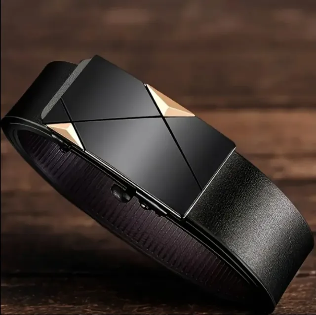 Set 3 Cinture Uomo  Nera Fibbia Oro