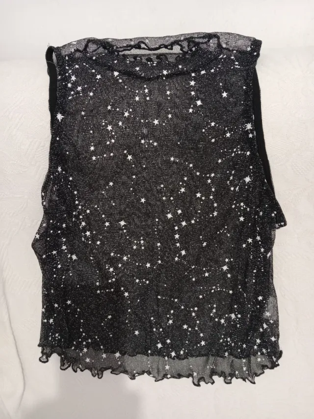 Top Malla Estrellas Negro Plateado