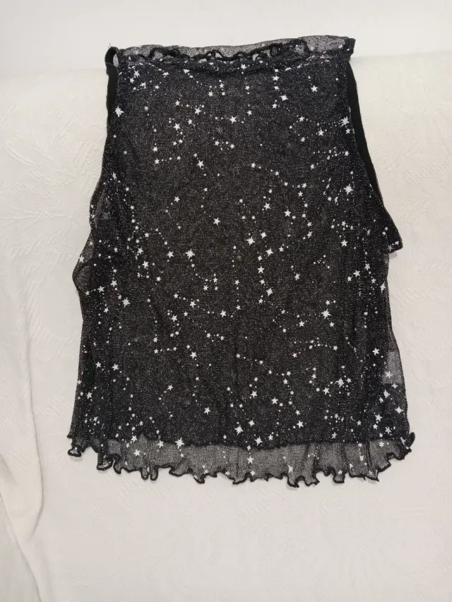 Top Malla Estrellas Negro Plateado