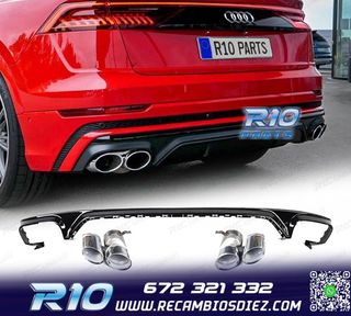 DIFUSOR AUDI Q8 19-23 LOOK SQ8 NEGRO + COLAS ESCAPE CROMO