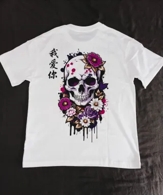 Camiseta blanca calavera flores