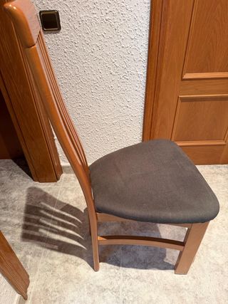 4 Sillas Comedor Madera Marrón Asiento Gris