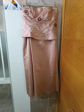 Conjunto falda y top fiesta beige/rosa