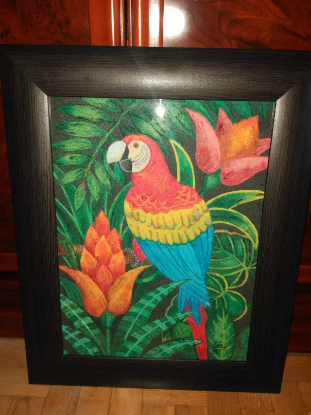 Cuadro loro colorido jungla