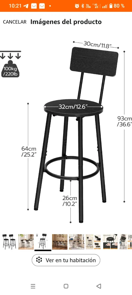 Set di 2 sgabelli alti da cucina in metallo