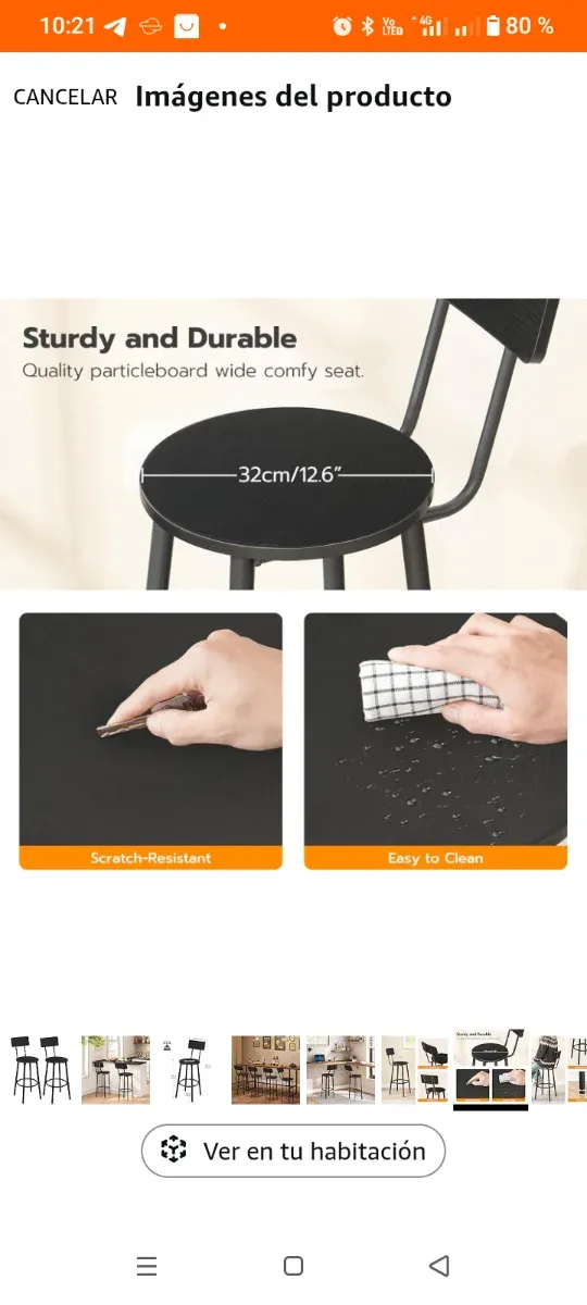 Set di 2 sgabelli alti da cucina in metallo