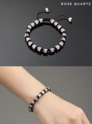 Bracciale regolabile di Quarzo Rosa ed Ematite