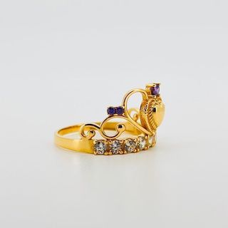 ANILLO CORONA CON CIRCONITAS BLANCO Y MORADO 18K