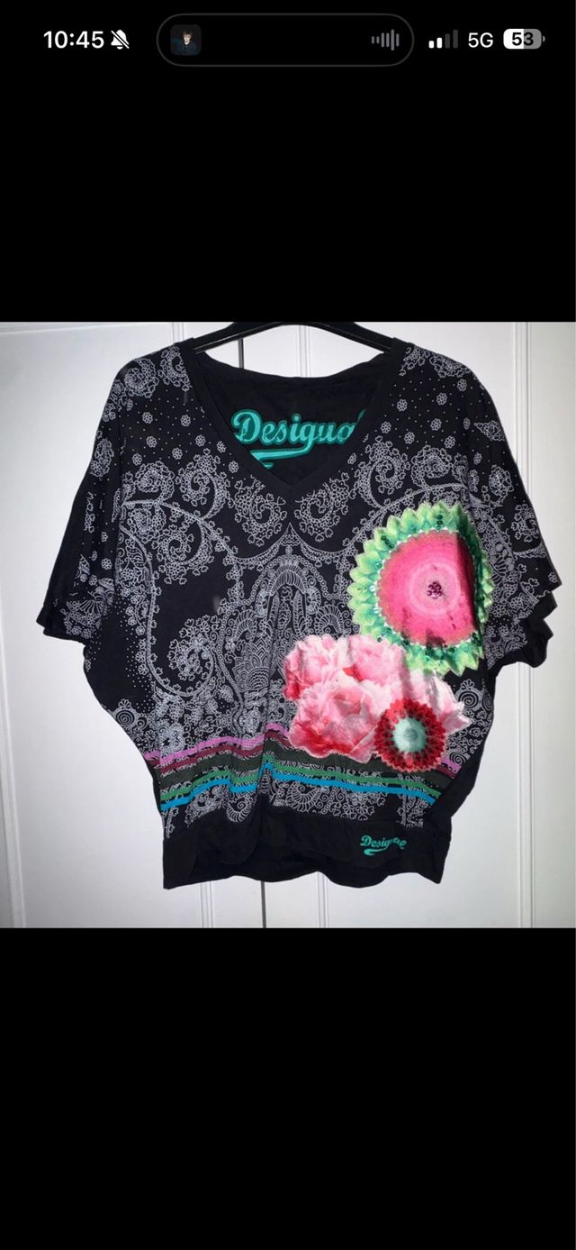 Top Desigual Negro Estampado Talla S