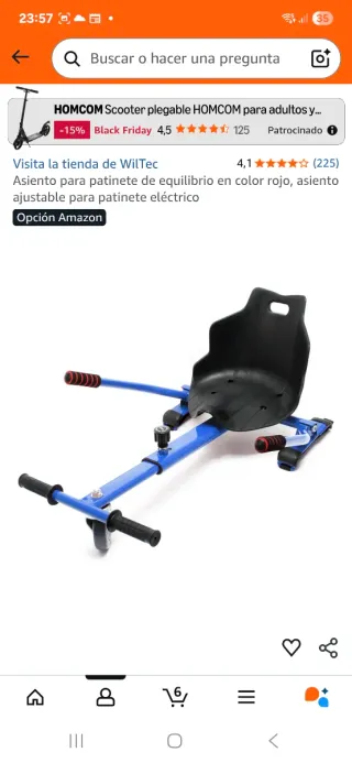 Asiento para patinete de equilibrio