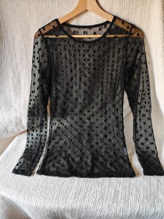 Camisa transparencias negras lunares talla m fiest