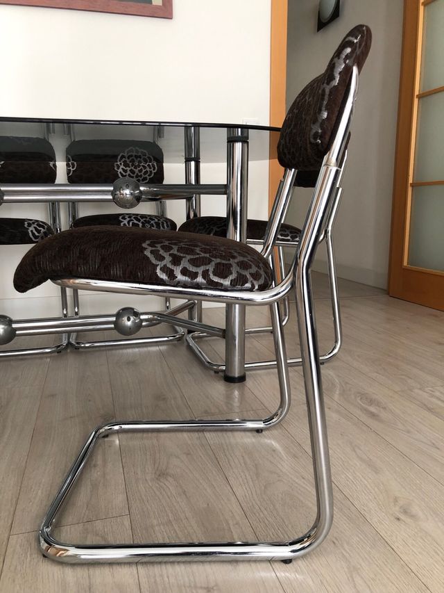 Mesa de comedor cristal y metal