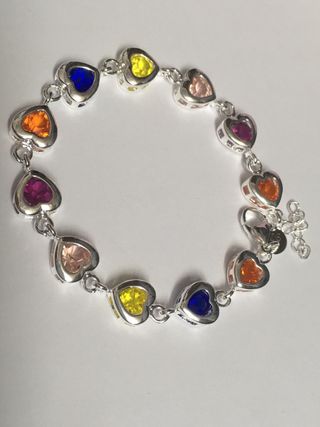 Pulsera Plata 925 Corazones Multicolor