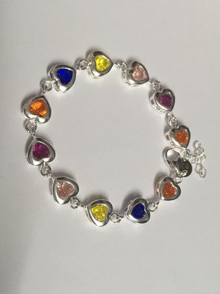 Pulsera Plata 925 Corazones Multicolor