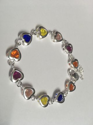 Pulsera Plata 925 Corazones Multicolor
