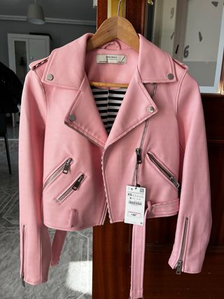 Cazadora Biker Zara Rosa Talla XS