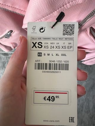 Cazadora Biker Zara Rosa Talla XS