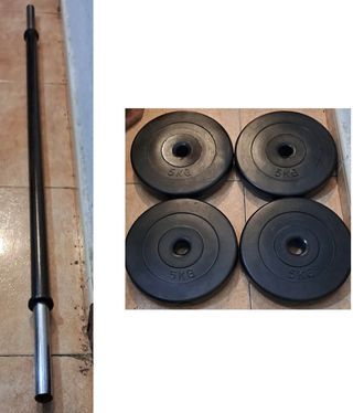 PESAS BARRA 140CM Y 4 DISCOS DE 5KG