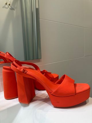 Sandalias Naranja Plataforma Tacón Bloque