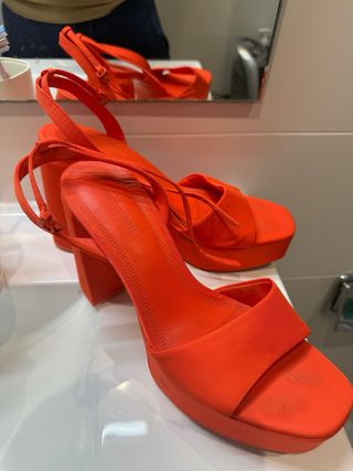 Sandalias Naranja Plataforma Tacón Bloque