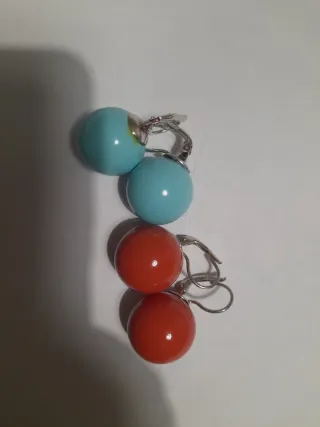 Coppia Orecchini Bigiotteria Blu e Rossi