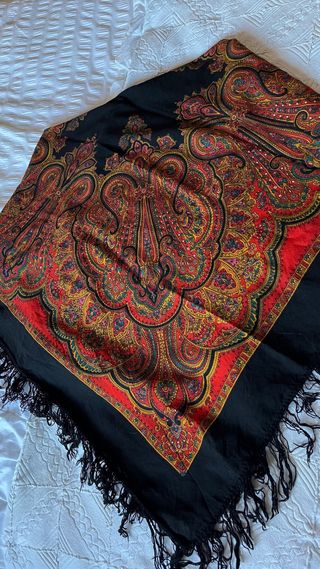 Mantón lana Merino con fleco