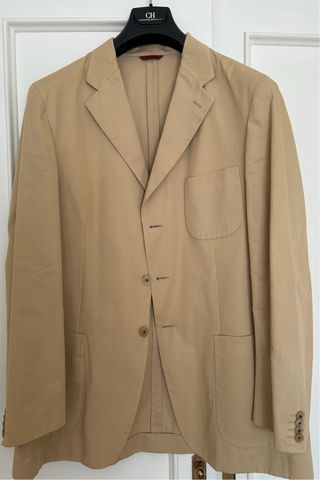 Traje de hombre de sarga algodón beige CH