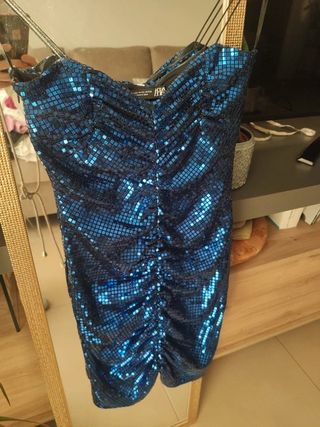 Vestido de fiesta azul lentejuelas ZARA navidad