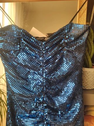Vestido de fiesta azul lentejuelas ZARA navidad