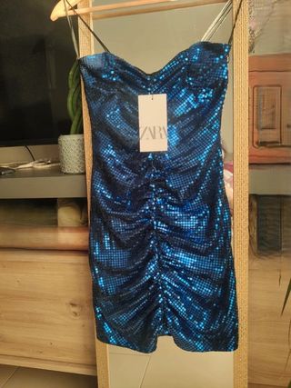 Vestido de fiesta azul lentejuelas ZARA navidad