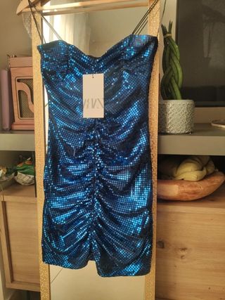 Vestido de fiesta azul lentejuelas ZARA navidad