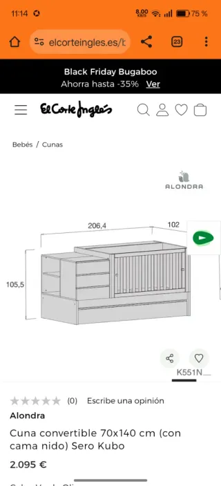 Cuna Alondra 70x140 cm Evolutiva