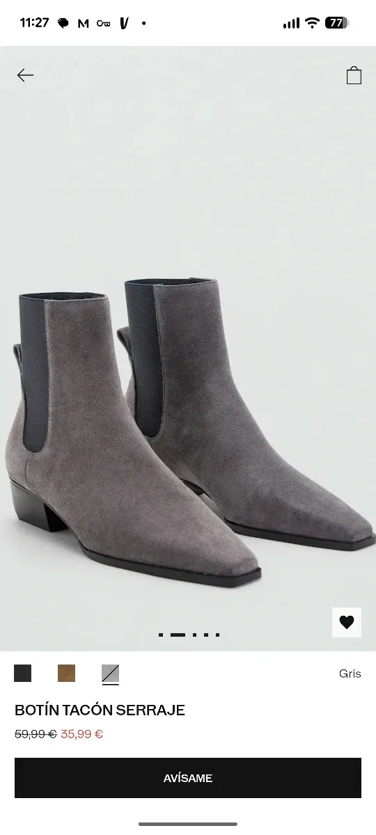 Botín tacón serraje Mango gris