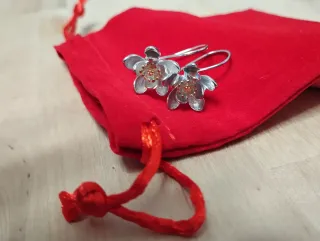 Pendientes Plata Flor con Detalles Dorados