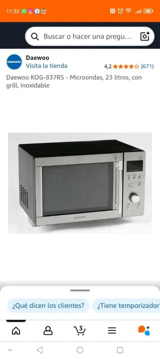 Microondas Grill Daewoo KOG-837RS