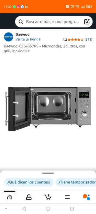 Microondas Grill Daewoo KOG-837RS