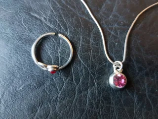 Antiguo conjunto cadena,colgante,anillo plata 925