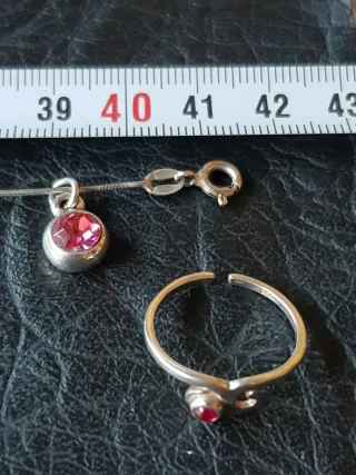 Antiguo conjunto cadena,colgante,anillo plata 925