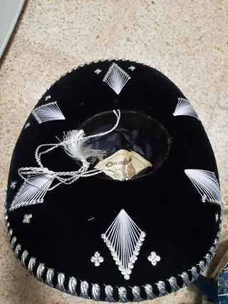 Sombrero Charro Mexicano Terciopelo Negro/Plata
